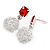 Light Silver Tone Wire Ball with Red Acrylic Bead Drop Earrings - 35mm L - view 3