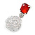 Light Silver Tone Wire Ball with Red Acrylic Bead Drop Earrings - 35mm L - view 5