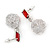 Light Silver Tone Wire Ball with Red Acrylic Bead Drop Earrings - 35mm L - view 4