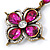 Vintage Inspired Fuchsia/ Clear Flower Drop Earrings In Antique Gold Tone - 50mm L - view 4
