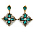 Vintage Inspired Emerald Green/ Clear Flower Drop Earrings In Antique Gold Tone - 50mm L - view 7