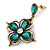 Vintage Inspired Emerald Green/ Clear Flower Drop Earrings In Antique Gold Tone - 50mm L - view 6