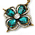 Vintage Inspired Emerald Green/ Clear Flower Drop Earrings In Antique Gold Tone - 50mm L - view 4