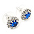 Small Sapphire Blue/ Clear Diamante Stud Earrings In Silver Finish - 10mm D - view 6