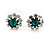 Small Emerald Green/ Clear Diamante Stud Earrings In Silver Finish - 10mm D