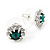 Small Emerald Green/ Clear Diamante Stud Earrings In Silver Finish - 10mm D - view 4