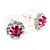 Small Fuchsia/ Clear Diamante Stud Earrings In Silver Finish - 10mm D - view 6