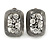Vintage Inspired Clear Crystal Rectangular Clip On Earrings In Antique Silver - 25mm L - view 3