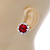 Siam Red/ Clear Round Cut Acrylic Bead Stud Earrings In Silver Tone - 20mm D - view 6
