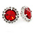 Siam Red/ Clear Round Cut Acrylic Bead Stud Earrings In Silver Tone - 20mm D - view 2