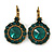 Vintage Inspired Round Cut Emerald Green Glass Stone Drop Earrings With Leverback Closure In Antique Gold Metal - 40mm L - view 5