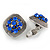 Vintage Inspired Sapphire Blue Crystal Square Clip On Earrings In Antique Silver - 23mm L - view 3
