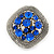 Vintage Inspired Sapphire Blue Crystal Square Clip On Earrings In Antique Silver - 23mm L - view 2