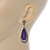 Antique Silver, Hematite Crystal, Purple Acrylic Stone Teardrop Earrings - 50mm L - view 6