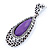 Antique Silver, Hematite Crystal, Purple Acrylic Stone Teardrop Earrings - 50mm L - view 7