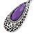 Antique Silver, Hematite Crystal, Purple Acrylic Stone Teardrop Earrings - 50mm L - view 3