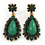 Apple Green Resin Stone, Dark Green Crystal Teardrop Earrings In Gold Tone - 45mm L - view 6