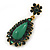 Apple Green Resin Stone, Dark Green Crystal Teardrop Earrings In Gold Tone - 45mm L - view 7