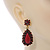 Wine Red Resin Stone, Dark Red Crystal Teardrop Earrings In Gold Tone - 45mm L - view 2