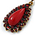Wine Red Resin Stone, Dark Red Crystal Teardrop Earrings In Gold Tone - 45mm L - view 3