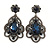 Victorian Style Filigree Montana Blue Glass, Crystal Drop Earrings In Antique Silver Tone - 50mm L - view 7