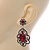 Victorian Style Filigree Ruby Red Glass, Crystal Drop Earrings In Antique Silver Tone - 50mm L - view 3