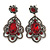 Victorian Style Filigree Ruby Red Glass, Crystal Drop Earrings In Antique Silver Tone - 50mm L - view 7