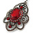 Victorian Style Filigree Ruby Red Glass, Crystal Drop Earrings In Antique Silver Tone - 50mm L - view 4