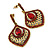 Vintage Inspired Burgundy Red Crystal, Filigree Teardrop Earrings In Antique Gold Tone - 45mm L - view 6