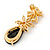 Black, Clear CZ Teardrop Earrings In Gold Plating - 35mm L - view 5