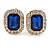 Gold Tone Clear, Blue Crystal Square Clip On Earrings - 23mm L - view 5
