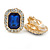 Gold Tone Clear, Blue Crystal Square Clip On Earrings - 23mm L - view 6