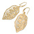Brushed Gold Tone Leaf Earrings - 68mm L
