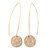 Gold Plated Hammered Coin Drop Earrings - 75mm L