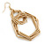 Brushed Gold Tone Geometric Octagonal Multi Hoop Drop Earrings - 70mm L - view 4