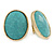 Large Oval Turquoise Style Acrylic Clip On Earrings In Gold Tone - 30mm L