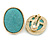 Large Oval Turquoise Style Acrylic Clip On Earrings In Gold Tone - 30mm L - view 4