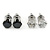 5mm Set of 2 Clear and Black Cz Round Cut Stud Earrings In Rhodium Plating