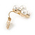 Cream Faux Pearl, Clear Crystal Clip On Earrings In Gold Tone Metal - 18mm - view 4