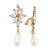 Bridal/ Prom/ Wedding Clear Crystal Faux Pearl Drop Clip On Earrings In Gold Tone - 50mm L - view 2
