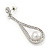 Clear Crystal White Glass Pearl Teardrop Earrings In Silver Tone Metal - 55mm L - view 3