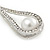 Clear Crystal White Glass Pearl Teardrop Earrings In Silver Tone Metal - 55mm L - view 4