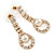 Bridal/ Prom/ Wedding Clear Crystal Pearl Teardop Earrings In Gold Plating - 40mm L - view 2