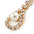 Bridal/ Prom/ Wedding Clear Crystal Pearl Teardop Earrings In Gold Plating - 40mm L - view 4