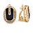 Oval Black Enamel Diamante Clip On Earrings In Gold Plated Metal - 17mm L - view 2