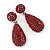 Bridal, Prom, Wedding Pave Ruby Red Austrian Crystal Teardrop Earrings In Rhodium Plating - 48mm L - view 2