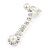 Clear Crystal, Pearl Style Bead Teardrop Clip On Earrings In Silver Tone - 45mm L - view 2