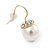 Pearl Style Clear Crystal Drop Earrings In Gold Tone - 20mm L - view 4