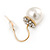 Pearl Style Clear Crystal Drop Earrings In Gold Tone - 20mm L - view 5