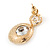 Gold Tone Textured Clear Cz Disk Drop Earrings - 30mm L - view 5